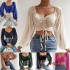 Sexy V neck Women Blouses Drawstring Long Sleeve Crop Tops Ladies Fashion Summer Short Shirt Woman.jpg