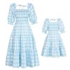 Mother Daughter Matching Dress Party Dress 2024 Girl Woman White Blue Floral Dresses for Kids Mommy.jpg