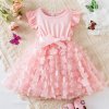 2024 New Summer Dress for Baby Girls 2 6 Years 3D Flower Fly Sleeves Kids Birthday.jpg (4)