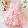 2024 New Summer Dress for Baby Girls 2 6 Years 3D Flower Fly Sleeves Kids Birthday.jpg (5)