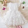 2024 New Summer Dress for Baby Girls 2 6 Years 3D Flower Fly Sleeves Kids Birthday.jpg (2)
