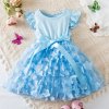 2024 New Summer Dress for Baby Girls 2 6 Years 3D Flower Fly Sleeves Kids Birthday.jpg (3)