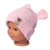 Pletená bavlněná čepice s oušky, dvouvrstvá, Hand Made Baby Nellys, růžová (Velikost koj oblečení 56/62 (0-3m))