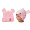 Pletená bavlněná čepice s oušky, dvouvrstvá, Hand Made Baby Nellys, růžová (Velikost koj oblečení 56/62 (0-3m))