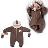 Oteplená pletená kombinéza s rukavičkama Teddy Bear, Baby Nellys, dvouvrstvá, hnědá (Velikost koj oblečení 62 (2-3m))
