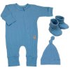 Rostoucí žebrovaný overálek, čepička a botičky, 3D, Nature -jeans (Velikost koj oblečení 50/56 (0-2m))