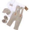 Z&Z 5-dílná pletená sada Boy, body, kalhoty, čepička, motýlek, botičky, béžová (Velikost 62 (2-3m))