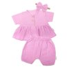 Baby Nellys 3-dílná mušelínová soupravička, tunika/halenka, kraťasky, čelenka, růžová (Velikost 56 (1-2m))