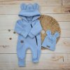 Oteplený dětský overal bez šlapek s kapucí + čepička, 2D, modrý (Velikost 68 (3-6m))