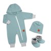Rostoucí teplákový overal pro miminko, čepice, botky, 3D, Nature - ledová máta, šedá (Velikost 56/62 (0-3m))