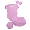Baby Nellys 3-dílná mušelínová soupravička, body, kraťasky + čelenka GIRL, lila (Velikost 56 (1-2m))