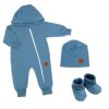 Rostoucí teplákový overal pro miminko, čepice, botky, 3D, Nature - tm. modrý (Velikost 56/62 (0-3m))