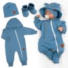 Rostoucí teplákový overal pro miminko, čepice, botky, 3D, Nature - tm. modrý (Velikost 56/62 (0-3m))