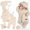 Bavlněná souprava pro miminko do porodnice 6D, Made with love, béžová (Velikost 50 (0-1m))