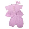 Baby Nellys 3-dílná mušelínová soupravička, tunika/halenka, kraťasky, čelenka, lila (Velikost 56 (1-2m))