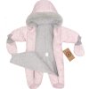Z&Z Zimní prošívaná kombinéza s kožešinou a kapucí + rukavičky - sv.růžová (Velikost 56 (1-2m))