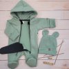 Oteplený dětský overal se šlapkama a kapucí + čepička, 2D, zelená (Velikost 56 (1-2m))