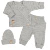 Rostoucí pletený zavinovací svetřík, kalhoty a čepice, 3D - šedá (Velikost 56/62)