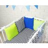 Baby Nellys Polštářkový mantinel s povlečením - trojúhelníčky, černá/modrá/zelená (Velikost povlečení 120x90)