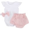 Z&Z 3-dílná sada body kr. rukáv, kraťásky, čelenka s mašlí - růžová, bílá (Velikost 80 (9-12m))