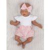 Z&Z 3-dílná sada body kr. rukáv, kraťásky, čelenka s mašlí - růžová, bílá (Velikost 80 (9-12m))