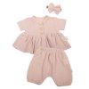Baby Nellys 3-dílná mušelínová soupravička, tunika/halenka, kraťasky, čelenka, béžová (Velikost 56 (1-2m))