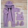 Oteplený dětský overal bez šlapek s kapucí, čepička + botičky, 3D, Kazum, lila (Velikost 56 (1-2m))