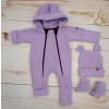 Oteplený dětský overal bez šlapek s kapucí, čepička + botičky, 3D, Kazum, lila (Velikost 56 (1-2m))