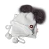 Zimní čepice s fleecem a chlupáčkové bambulky Star + komínek - bílá, BABY NELLYS (Velikost 98-104 (2-4r))
