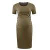 Pack of 3pcs Women s Side Ruched Maternity Clothes Bodycon Dress Mama Casual Short Sleeve Wrap 6