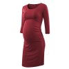 Pack of 3pcs Women s Side Ruched Maternity Clothes Bodycon Dress Mama Casual Short Sleeve Wrap 9