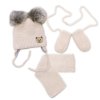 detska sada zimni cepice s salou rukavicky 3d teddy bear bezova