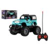 Auto RC terénní 14cm plast 27MHz na baterie se světlem tyrkysové v krabici 20x11x10cm