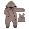 Oteplený dětský overal se šlapkama a kapucí + čepička, 2D, Kazum, čokoládový (Velikost 56 (1-2m))