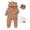 Rostoucí oteplený overál s čepičkou a botičkami, 3D - karamelový (Velikost 56/62 (0-3m))