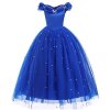 Girls Cinderella Princess Dress Elegant Blue Frocks For Summer Evening Prom Kids Dress Up Formal Party 1