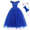 Girls Cinderella Princess Dress Elegant Blue Frocks For Summer Evening Prom Kids Dress Up Formal Party 2