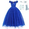 Girls Cinderella Princess Dress Elegant Blue Frocks For Summer Evening Prom Kids Dress Up Formal Party 3