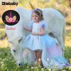 Christmas Fluffy Girl Princess Unicorn Dress Gorgeous Backless Long Tail Wedding Dress Kids Halloween Unicorn Cosplay 2