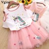 Vgiee Unicorn Girls Dress 2pc Clothes Set Baby Toddler Outfits Summer T Shirt Children Kid Dresses 1