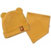Baby Nellys Žebrovaná dvouvrstvá čepice s oušky + šátek TEDDY - hořčicová (Velikost koj oblečení 56/62 (0-3m))