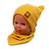 Baby Nellys Žebrovaná dvouvrstvá čepice s oušky + šátek TEDDY - hořčicová (Velikost koj oblečení 56/62 (0-3m))