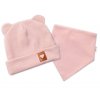 Baby Nellys Žebrovaná dvouvrstvá čepice s oušky + šátek TEDDY - pudrová, 80/86 (Velikost koj oblečení 80/86 (12-18m))