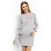 Be MaaMaa Elegantní těhotenské šaty, tunika s výšivkou a stuhou - sv. šedé (kojící) (Velikosti těh moda L/XL)