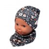 Baby Nellys Dvouvrstvá čepice + šátek Palouček, grafit, vel. 92/98 (Velikost 92/98 (18-36m))