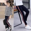 1 Autumn Children Side Strips Leggings For Girl Candy Color Fitness Pencil Pants Student Stretch Casual Outwear