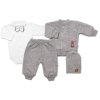 5-dílná pletená sada Baby Nellys, Boy, body, kalhoty, svetr, čepička, motýlek - šedá (Velikost 62 (2-3m))