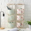 Flamingo Pattern Cotton Linen Hanging Storage Bag 3 Pockets Wall Mounted Wardrobe Hang Bag Wall Pouch 43