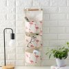 Flamingo Pattern Cotton Linen Hanging Storage Bag 3 Pockets Wall Mounted Wardrobe Hang Bag Wall Pouch 44