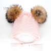LAURASHOW New Autumn Winter Baby Beanie 16 CM Real Fur Pompoms Warm Sleep Wool Cap Kids natural pom